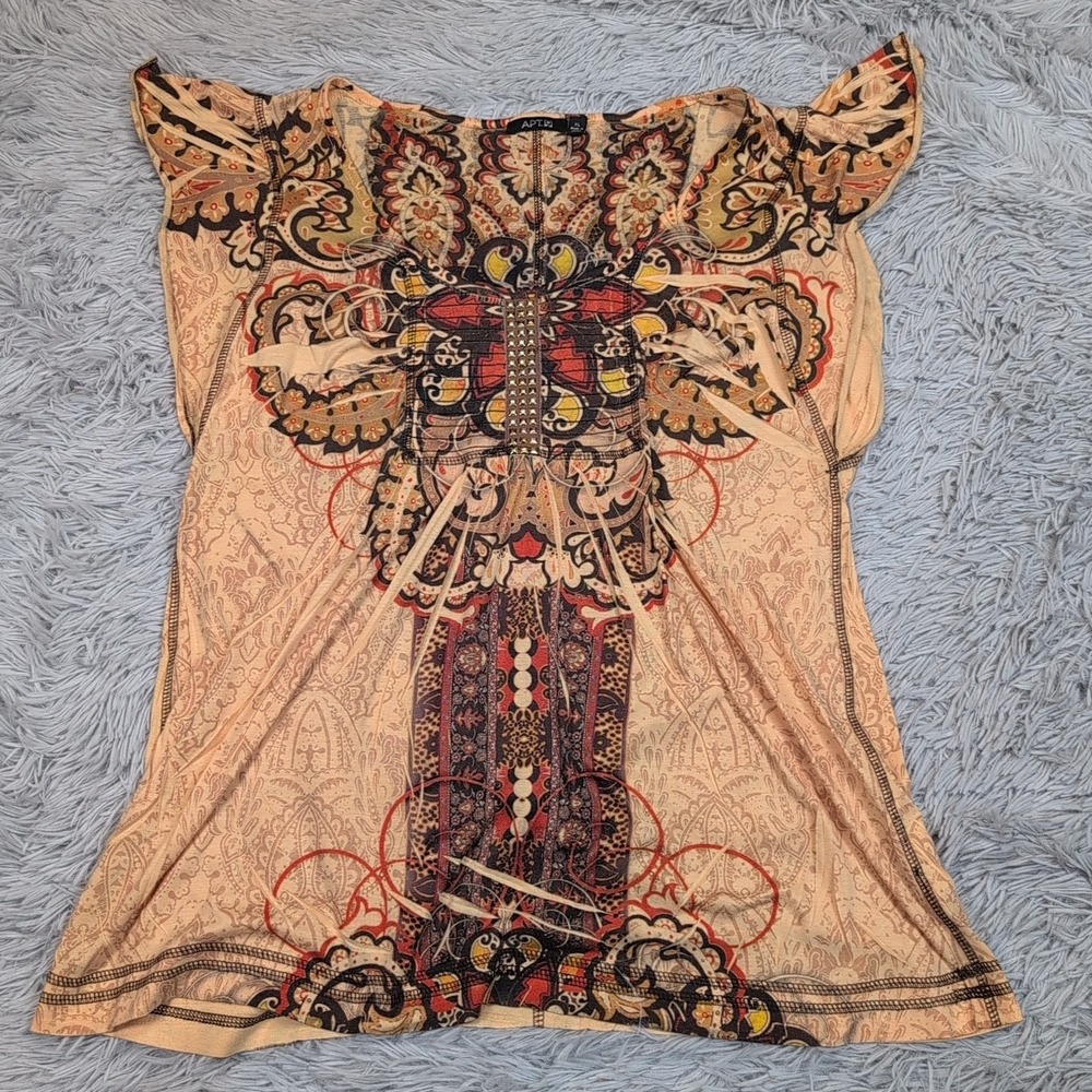 Apt. 9 Shirt Womens XL Blouse Lightweight Paisley Top Studded Gypsy Boho
